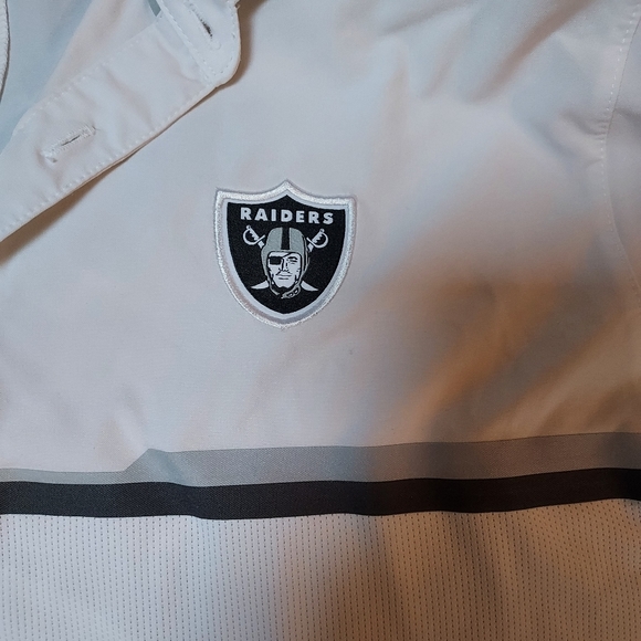 Nike DRI-FIT Raiders Polo Shirt Mens M White Gray Black Stripe Logo NFL On Field - Picture 12 of 13